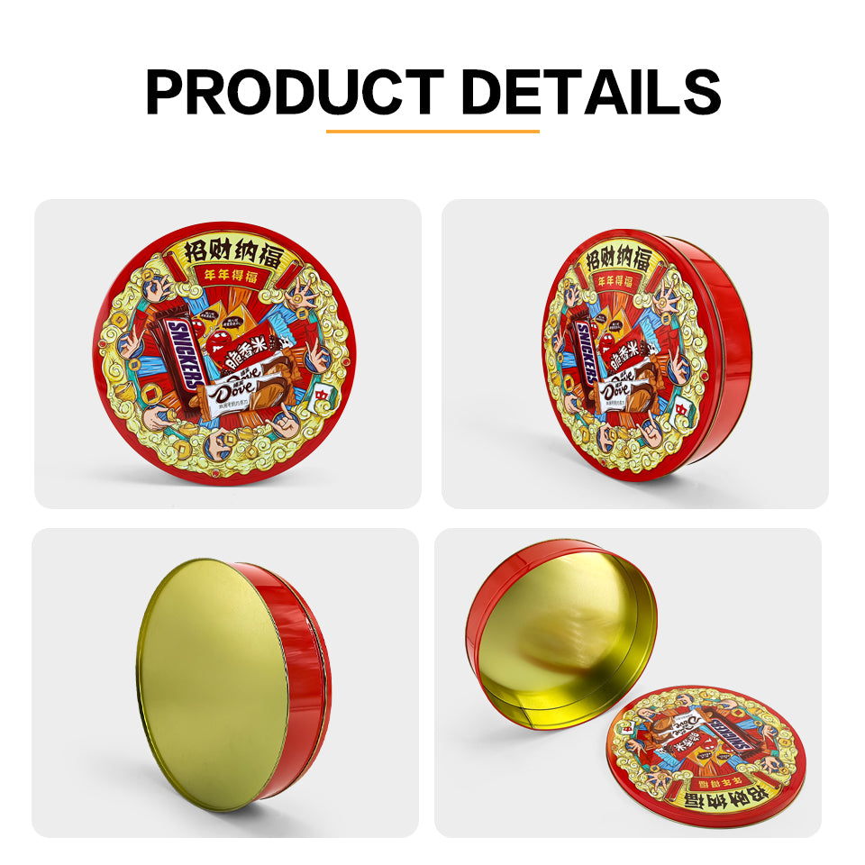 JYB classical red round food packaging metal gift tins